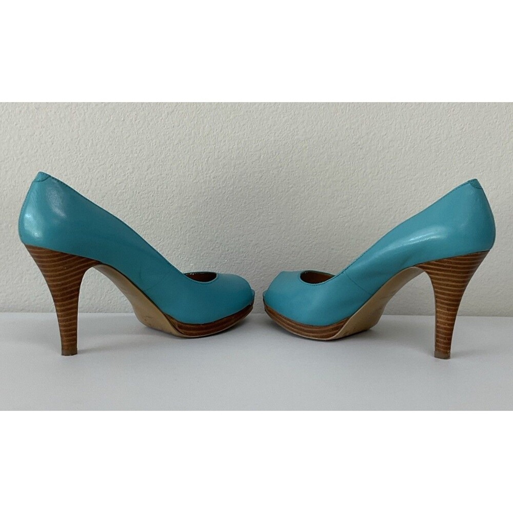 Nine West Danee Peep Toe Teal Platform Pump Leather US 7.5 M Pin Up Stiletto - Picture 2 of 8